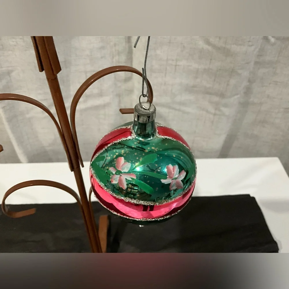 Vintage Hand Painted Glass Christmas Ornament with Mica/Glitter Poland(?)